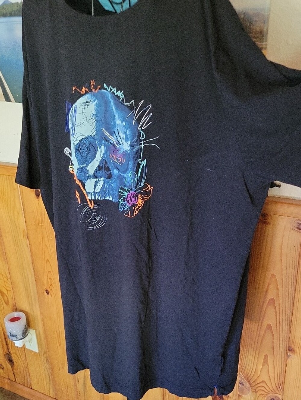 Robert Graham Black Short Sleeve Tee with Blue Skull and Neon Accents - Picture 4 of 5